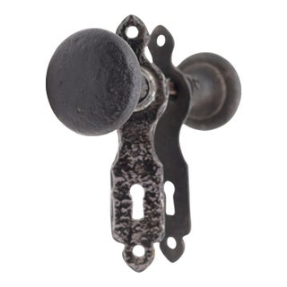 Antique Arts & Crafts Hammered Cast Iron Passage Door Knob Set For Sale