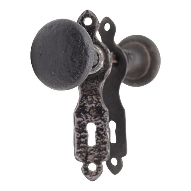 Antique Arts & Crafts Hammered Cast Iron Passage Door Knob Set For Sale