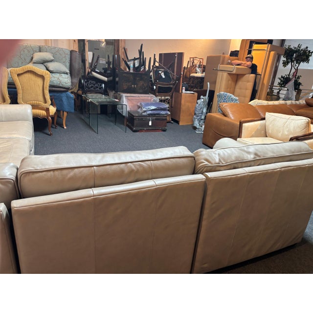 Traditional Bernhardt Gray Leather Nailhead Sectional Sofa For Sale - Image 3 of 7