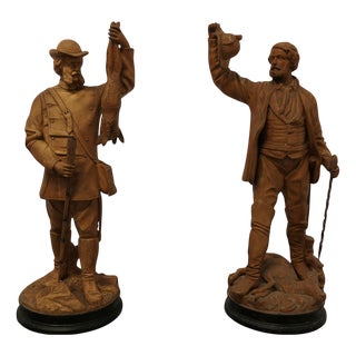Black Forest Huntsmen Pottery Figures, 1800s, Set of 2 For Sale