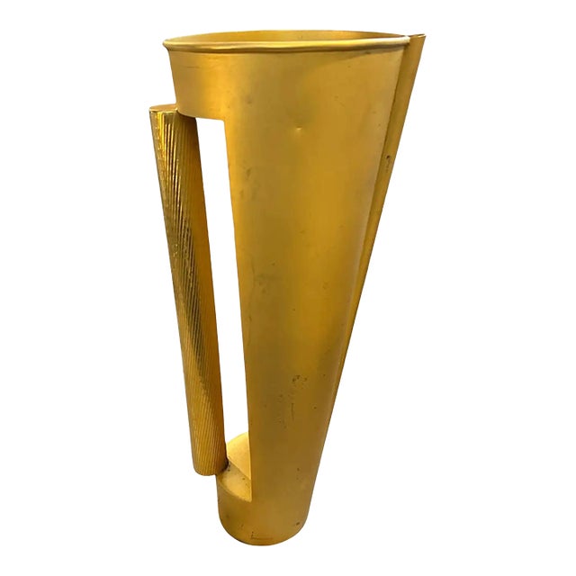 1970s Modern Gilted Metal Sculptural Italian Design Jug Vase For Sale