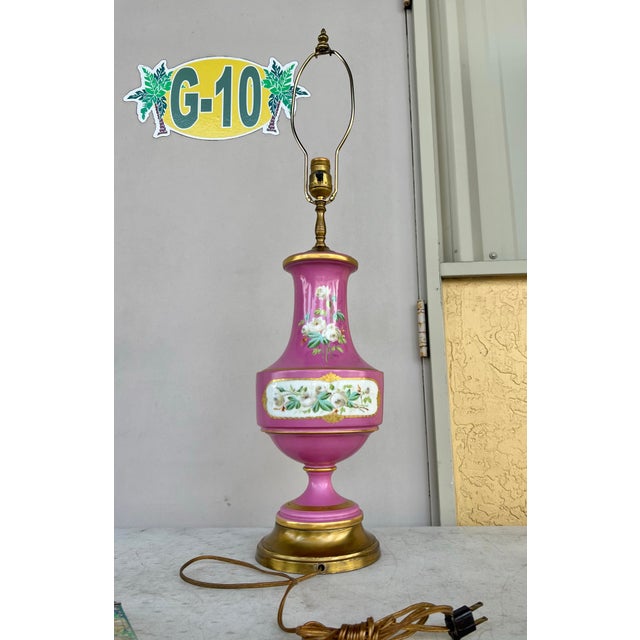 Vintage French Sevres Style Pink Porcelain Urn Table Lamp With Dual-Sided Hand-Painted Scenes For Sale - Image 10 of 12