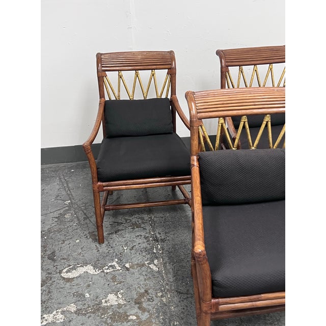 McGuire Style Bamboo + Rattan Armchairs, Set of Three For Sale - Image 9 of 12