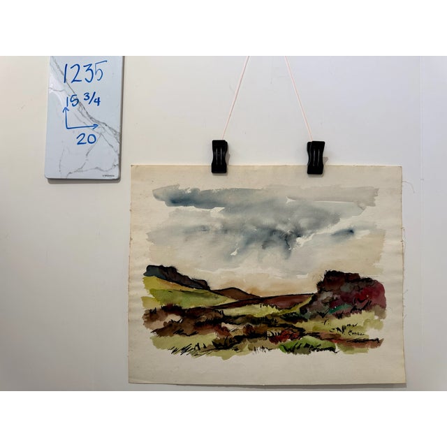Paper Henry Emil Salloch Original Watercolor on Paper Rolling Valley Landscape, 1962. For Sale - Image 7 of 7
