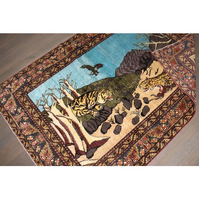 Early 20th Century Early 20th Century Zabihi Collection Afghan Cheetah Pictorial Cotton Silk Rug - 3'8" x 5'2" For Sale - Image 5 of 12