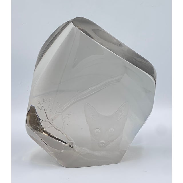 Mid-Century Modern MCM Strpmbergshyttan Studio Art Engraved Fox Glass Iceberg Sculpture Decor For Sale - Image 3 of 7