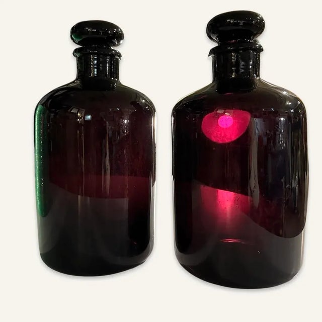 Purple Pair of Large Early 20th Century Deep Purple Stoppered Glass Jars For Sale - Image 8 of 8