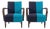 Vintage Hungarian Rumba Lounge Chairs in Two-Tone Navy Blue and Turquoise Fabric with Wooden Frames, Set of 2 For Sale