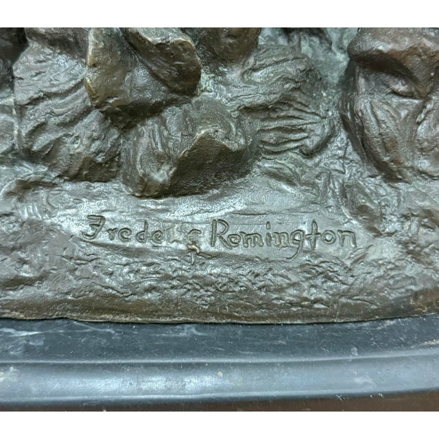 Metal Vintage Large Scale Patinated Bronze Frederic Remington Sculpture on Marble Plinth For Sale - Image 7 of 7
