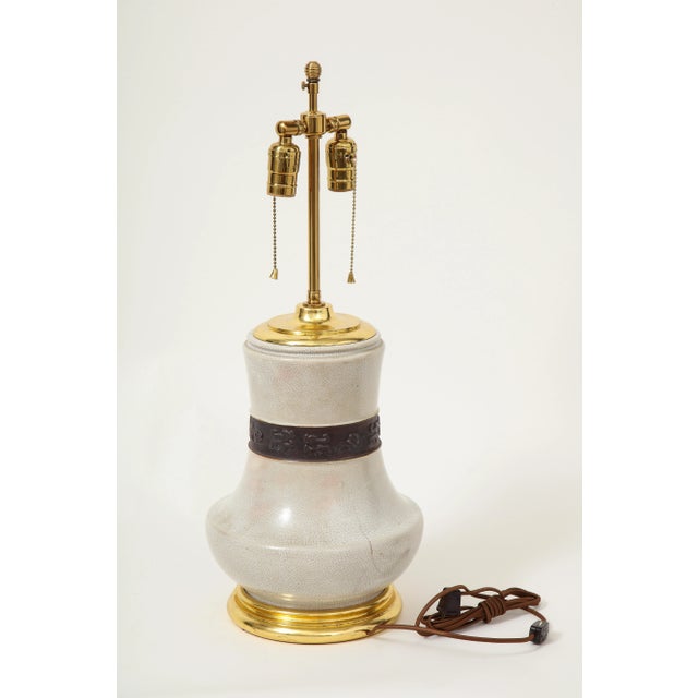 Gold Chinese Porcelain Monochrome Vase Mounted as a Lamp For Sale - Image 8 of 9