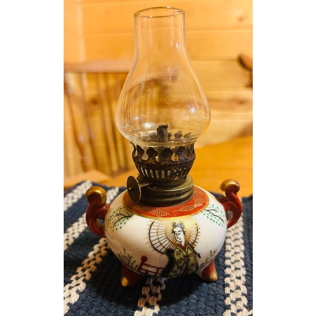 Satsuma Mid-Century Japanese Oil Lamp For Sale - Image 4 of 6