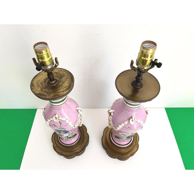 1940s French Floral Urn Lamps & Shades, Pair For Sale - Image 16 of 18