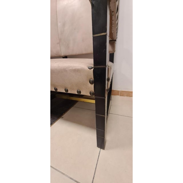 Sofa in Brass Lacquered Wood and Leather For Sale - Image 10 of 15