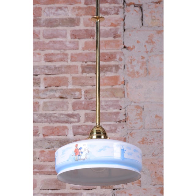 Art Deco Pendant Light in Brass and Painted Glass, Czech, 1930s For Sale - Image 6 of 11