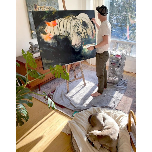 White Tiger with Koi Fish, 2024, Oil Painting For Sale - Image 6 of 10