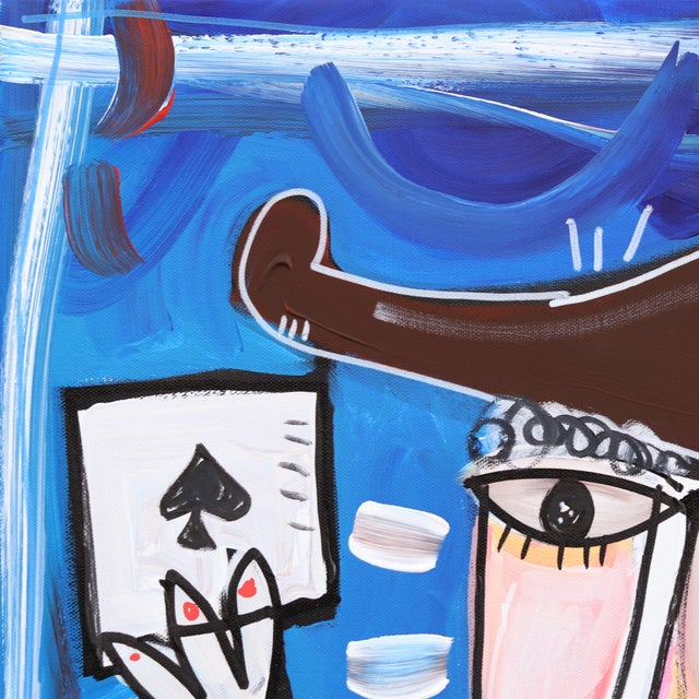 Niente Di Piu - Original Blue Cubist Figurative Mixed Media Acrylic Painting on Canvas For Sale In Los Angeles - Image 6 of 9