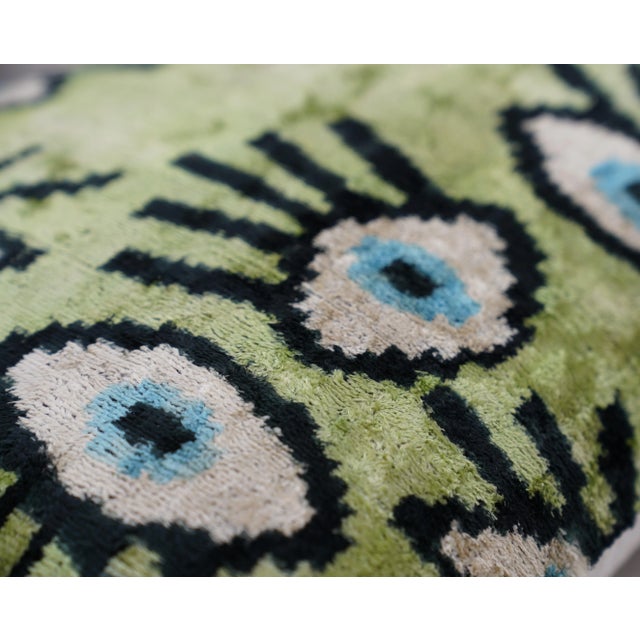 Green Contemporary Luxury Green Handmade Silk Evil Eye Throw Pillow With Down Insert For Sale - Image 8 of 12
