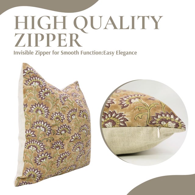 Fabdivine Rajnigandha Handmade Block Print Pillow Covers 14x14 Inches Pure Linen Floral Decorative Cushion Cover For Sale - Image 6 of 9