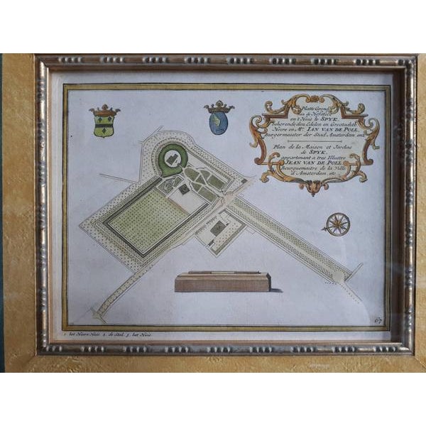 Antique print titled "Plan of the Farmstead and the House at Spyk. Belonging to the Nobles of Grootambacht. Lord and Mr....