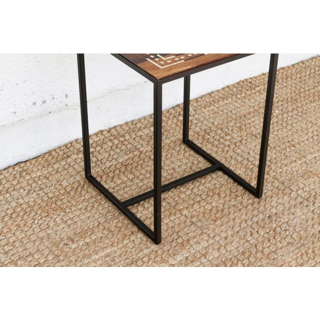 Wood Modern Iron & Inlaid Wood Side Table For Sale - Image 7 of 8
