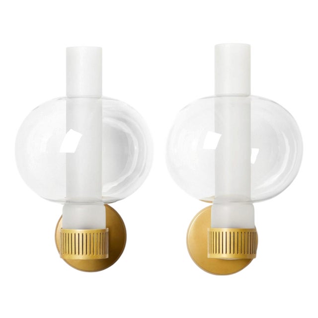 Scandinavian Modern Wall Lamps in Glass, Lacquer and Metal, 1950s, Set of 2 For Sale