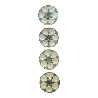 1950s French Majolica Oyster Plates Set of 4 For Sale