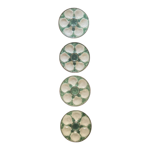 1950s French Majolica Oyster Plates Set of 4 For Sale