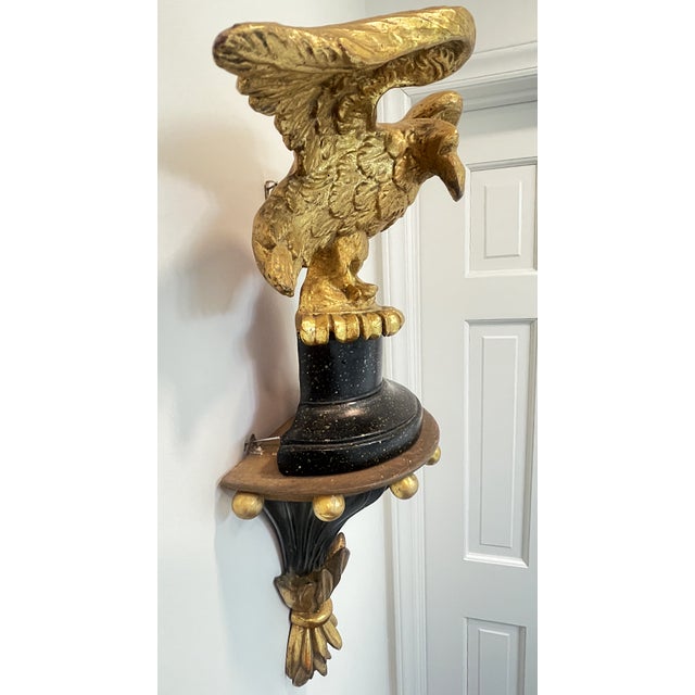 1980s Gilded Bald Eagle Sculpture Atop Matching Corbel For Sale - Image 4 of 18