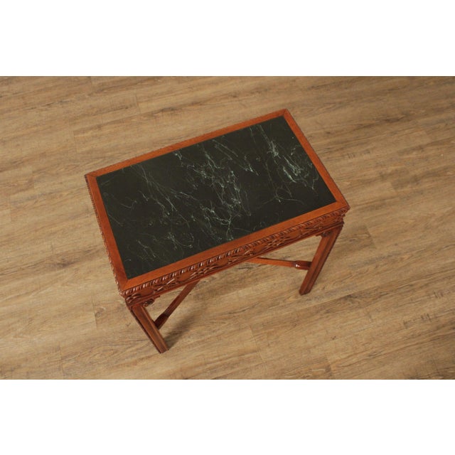 Chinese Chippendale Style Marble Top Mahogany Accent Table For Sale - Image 10 of 12