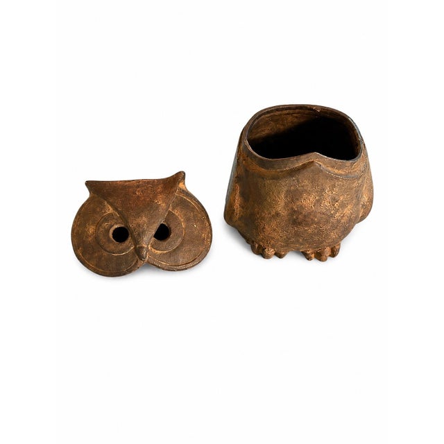 1960s Mid-Century Japanese Cast-Iron Owl Incense Burner/Oil Lamp With Removable Head For Sale - Image 4 of 5