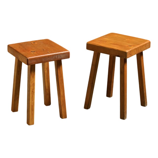 Pine Stools by Charlotte Perriand for Les Arcs, 1980s, Set of 2 For Sale