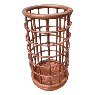 1960s Franco Albini Red Bamboo Umbrella Stand For Sale