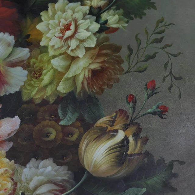 Large Framed Vintage Romantic Floral Still Life Oil Painting For Sale In New York - Image 6 of 12