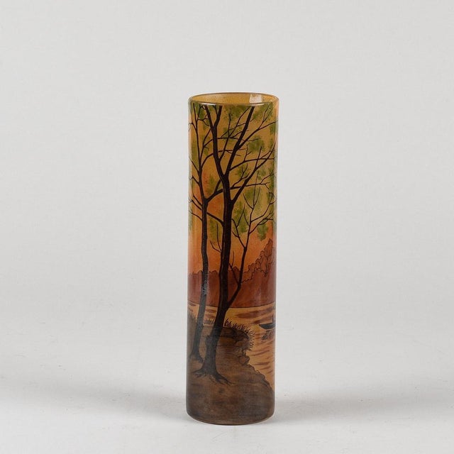 Glass Cylindrical Glass Vase in the style of Emile Gallè For Sale - Image 7 of 9