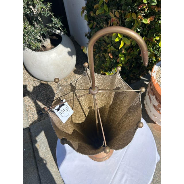 Vintage Embossed Brass Umbrella Stand With Hook Handle For Sale - Image 4 of 16