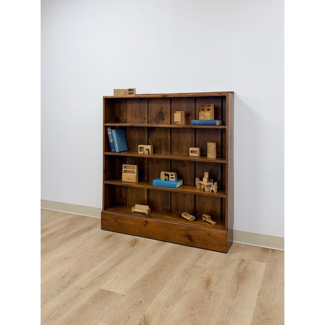 Vintage MCM Solid Walnut Four Shelf Bookcase Shallow Display MidCentury Shelving For Sale - Image 9 of 17