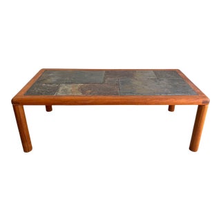 1970s Vintage Haslev Teak & Slate Rectangle Coffee Table For Sale