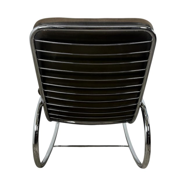 Metal Vintage Bauhaus Leather and Chrome Rocking Lounge Chair, 1980s For Sale - Image 7 of 9