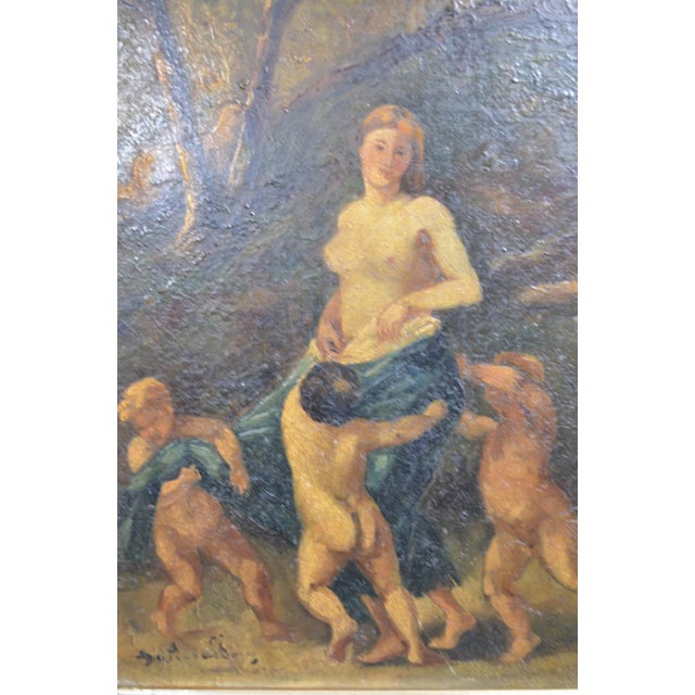 Paper 19th-Century French School Mythological Oil Painting, Nymph and Three Putti For Sale - Image 7 of 15