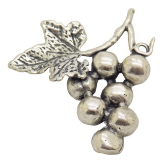 Vintage Italian Handmade Genuine Silver Grapes Flat Miniature Figurine For Sale
