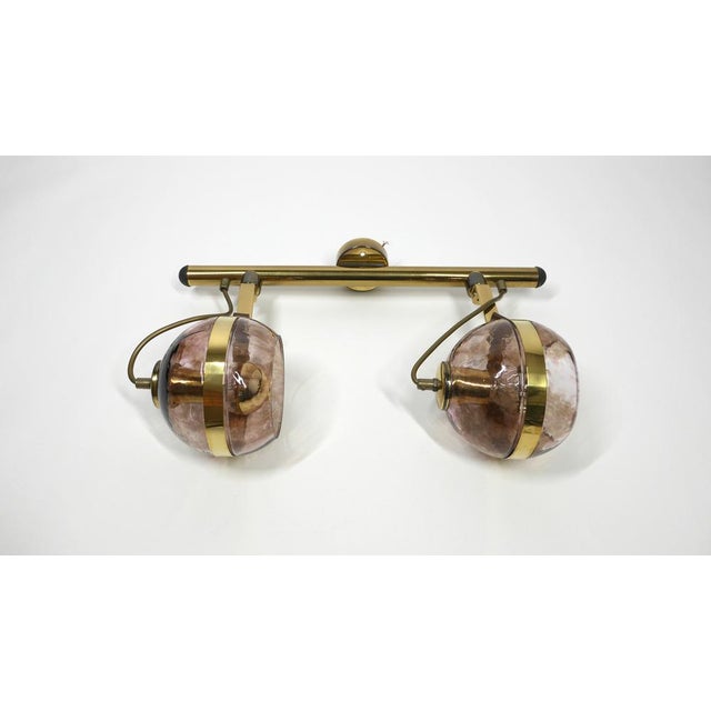 Italian Brass Hanging Lamp with Two Smoke Glass Balls, 1960s For Sale - Image 9 of 18
