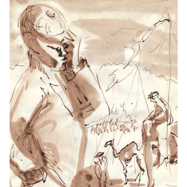 Watercolor of camels and riders on paper, estate stamp on the back. Marianna Van Rossen Hoogendyk (1924-2008) was born in...