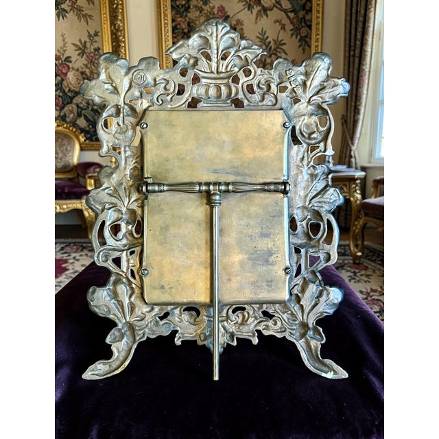 Gold Antique Bradley & Hubbard Table Mirror-Art Nouveau Oak Leaf-Easel Frame-Vanity For Sale - Image 8 of 12