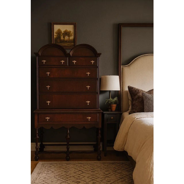 Wood Vintage a.c Norquist Co. Highboy Dresser – Brass Pulls & Dovetail Drawers For Sale - Image 7 of 12