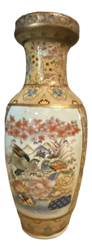 20th Century Japanese Satsuma Vase with Extensive Gilt Decoration and Floral Landscape Scene, 1920s
