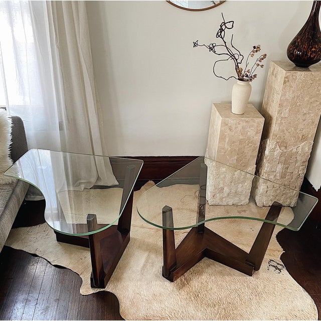 Paul Laszlo Custom Glass and Wood Side Tables Set of 2 Chairish