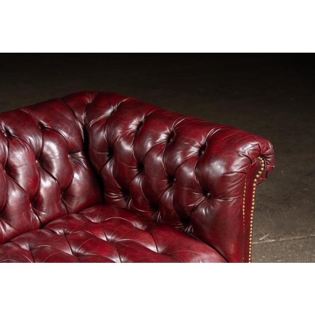 Oxblood Red Vintage Tufted Leather Chesterfield Sofa in Oxblood For Sale - Image 8 of 11