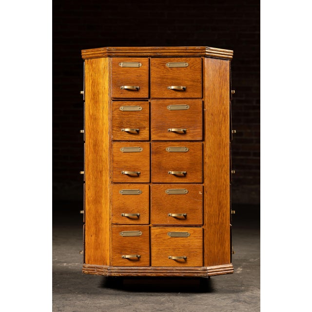 Wood Early 20th Century Oak 40-Drawer Revolving Parts Cabinet For Sale - Image 7 of 16