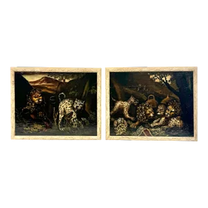 Pair of Italian School Lions and Leopards Paintings