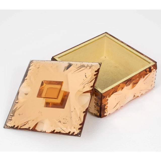 Pink Peach Mirrored Glass Decorative Box, France 1940s For Sale - Image 4 of 11